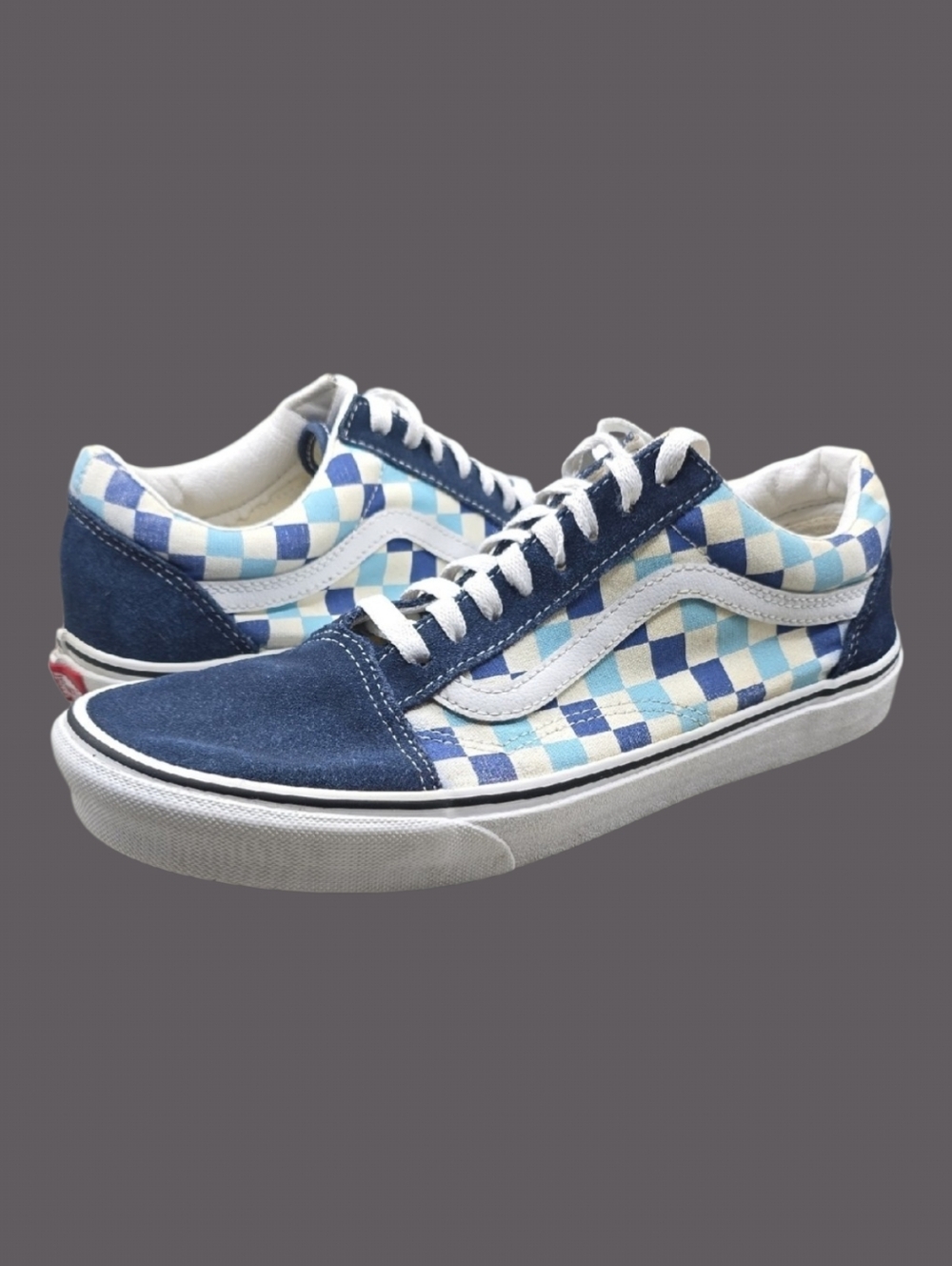 Vans Old Skool Sneakers W-11 M-9.5 Blue/White Check Low-Top Skater Classic Comfy
